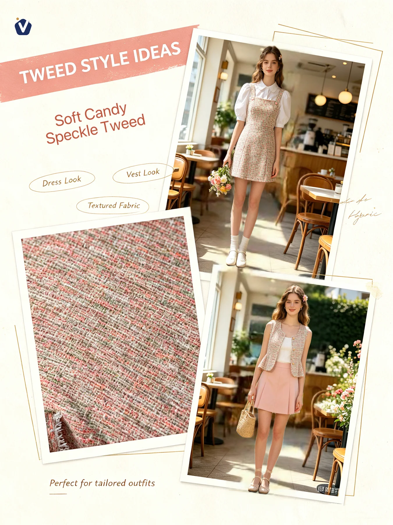 FP78936 | Tweed benang campuran premium | Set pakaian wanita
