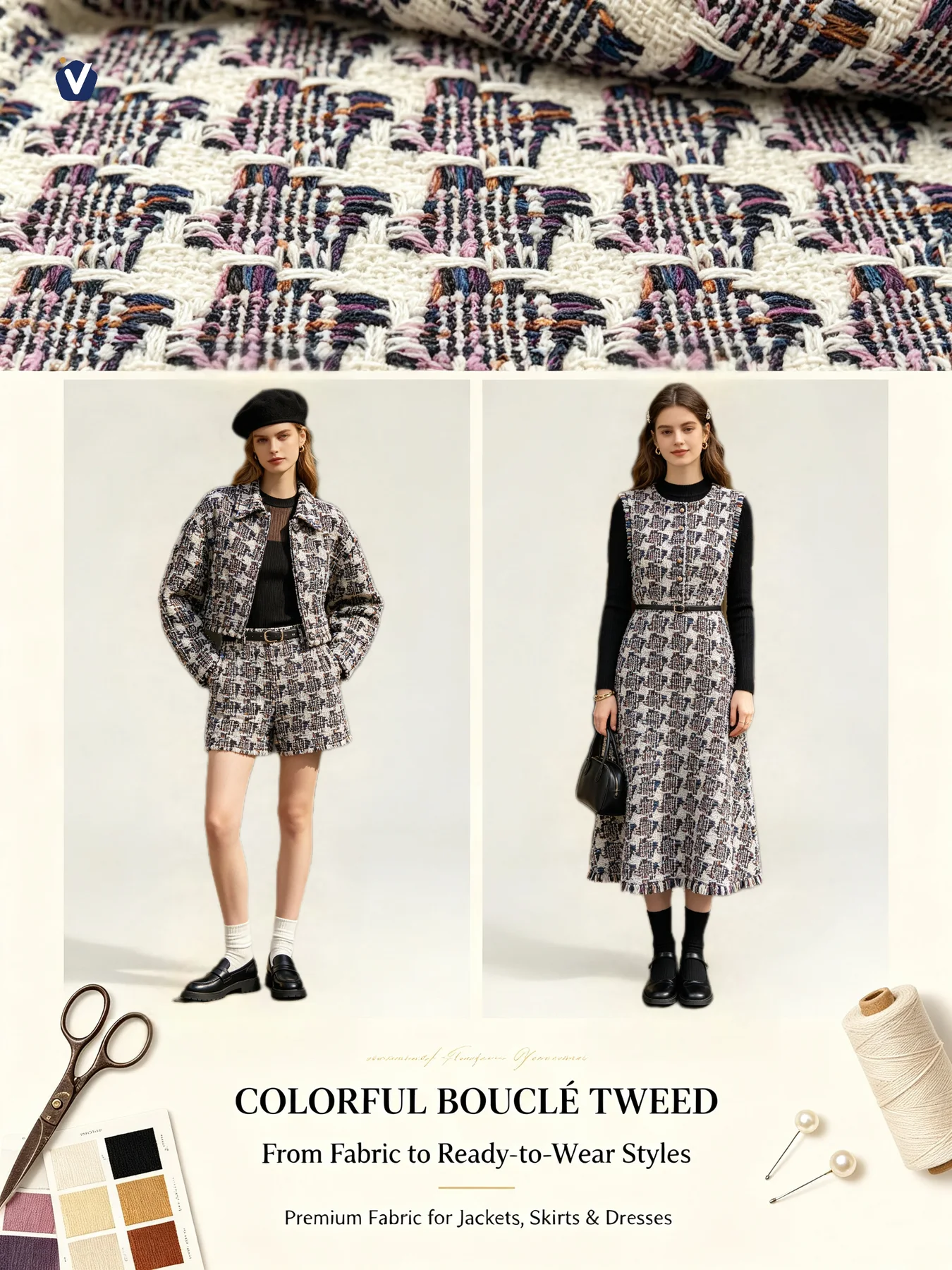 FP78937 | Tweed benang campuran premium | Set pakaian wanita
