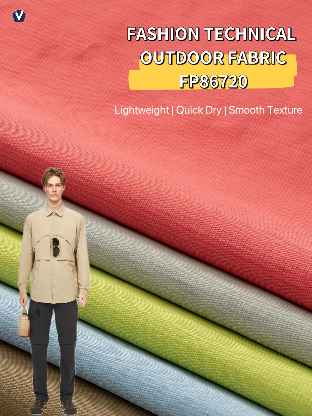FP86720 | Grid texture, crisp & structured silhouette; quick dry; smooth surface, anti-pilling, ideal for outdoor outfits | Shell jacket / hiking apparel / sports pants