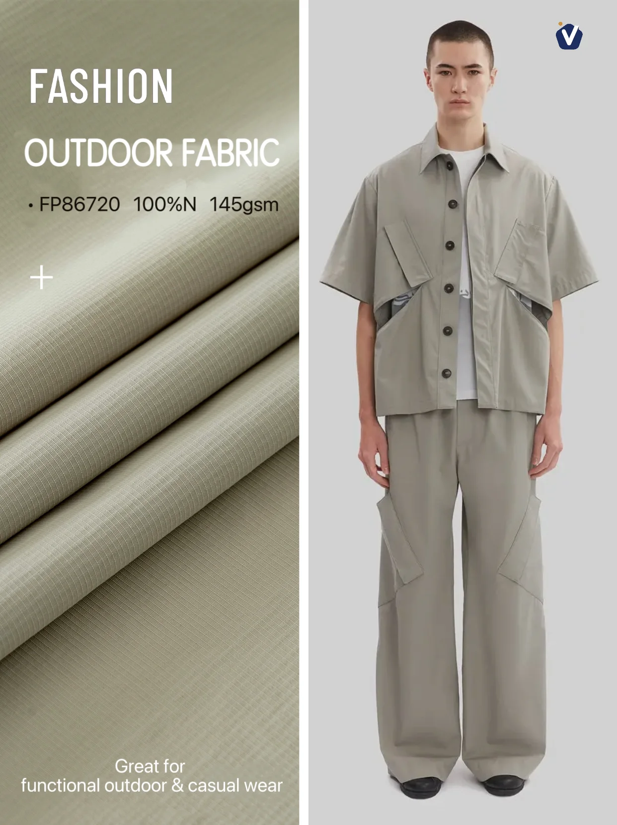 FP86720 | Grid texture, crisp & structured silhouette; quick dry; smooth surface, anti-pilling, ideal for outdoor outfits | Shell jacket / hiking apparel / sports pants