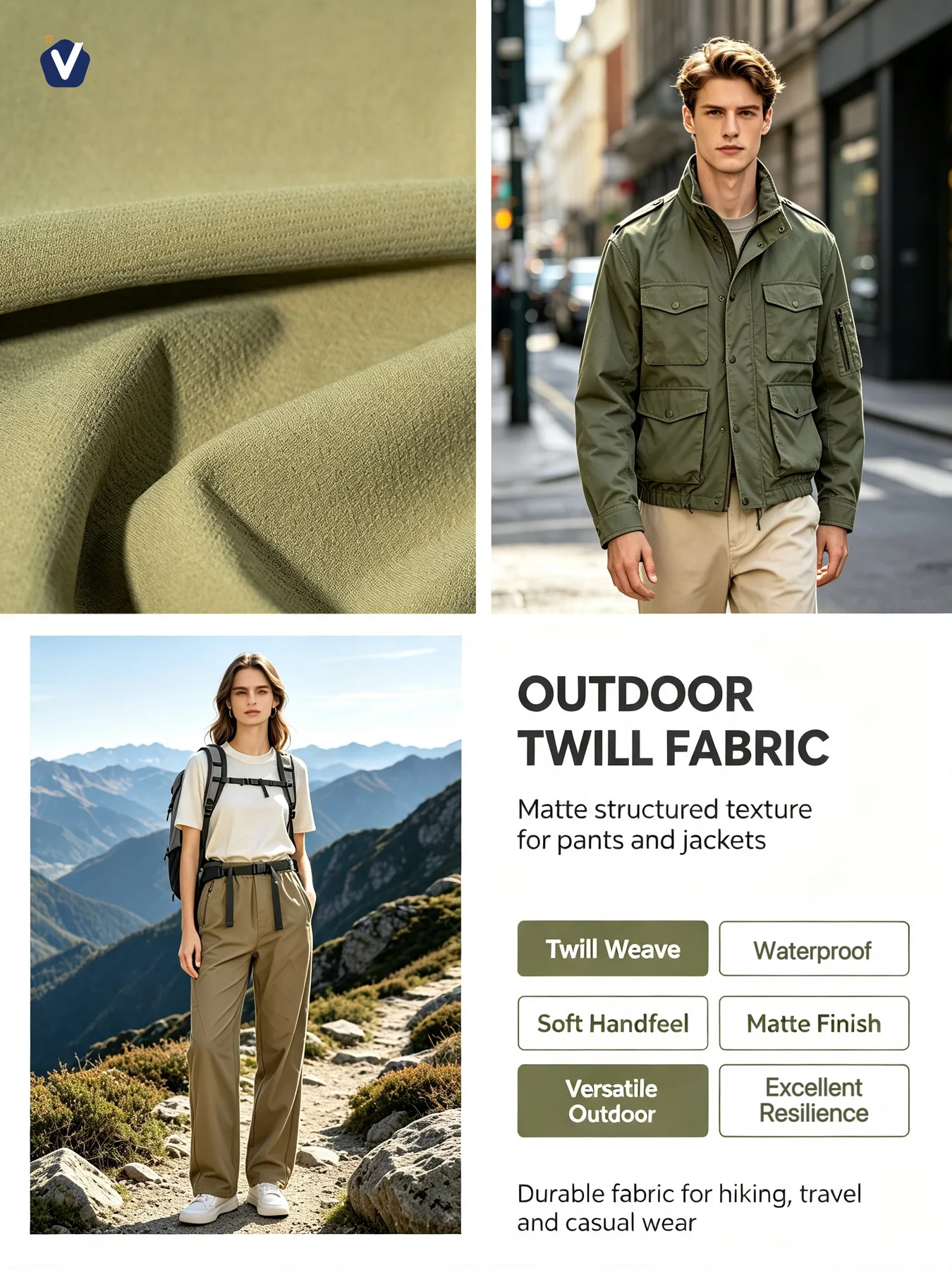 FP50731 | Twil kalis air berdaya pulih | Jaket luar dan seluar mendaki