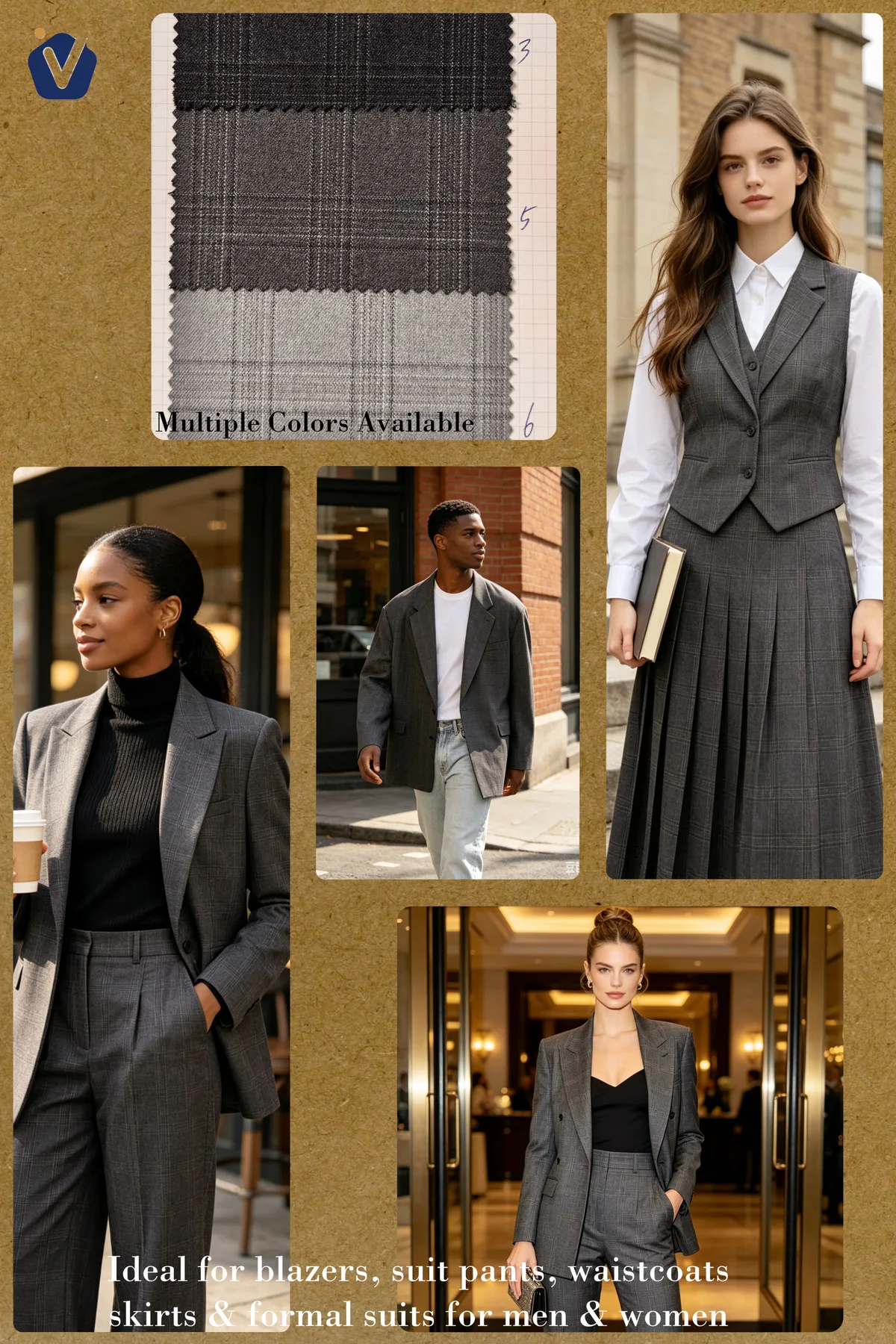 FP82974 | Plaid berstruktur tahan warna | Sut, waistcoat dan skirt