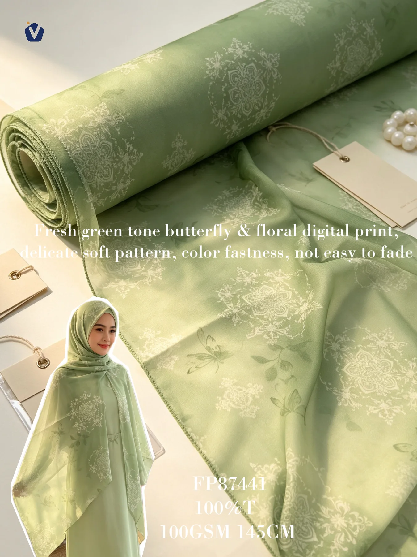 FP87441 | Sifon bercetak tahan pudar | Abaya dan hijab