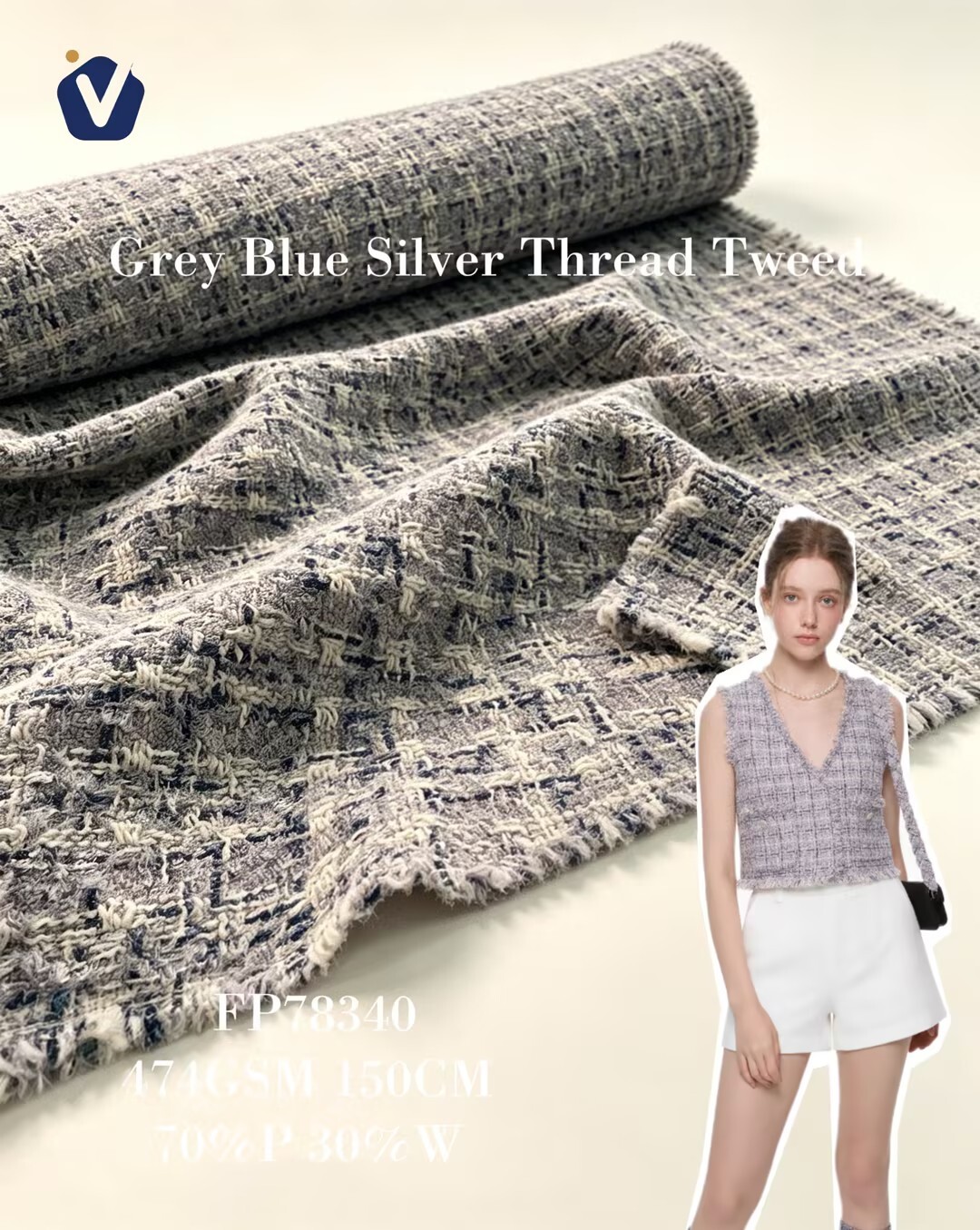FP78340 | Tweed campuran wol hangat | Set pakaian wanita