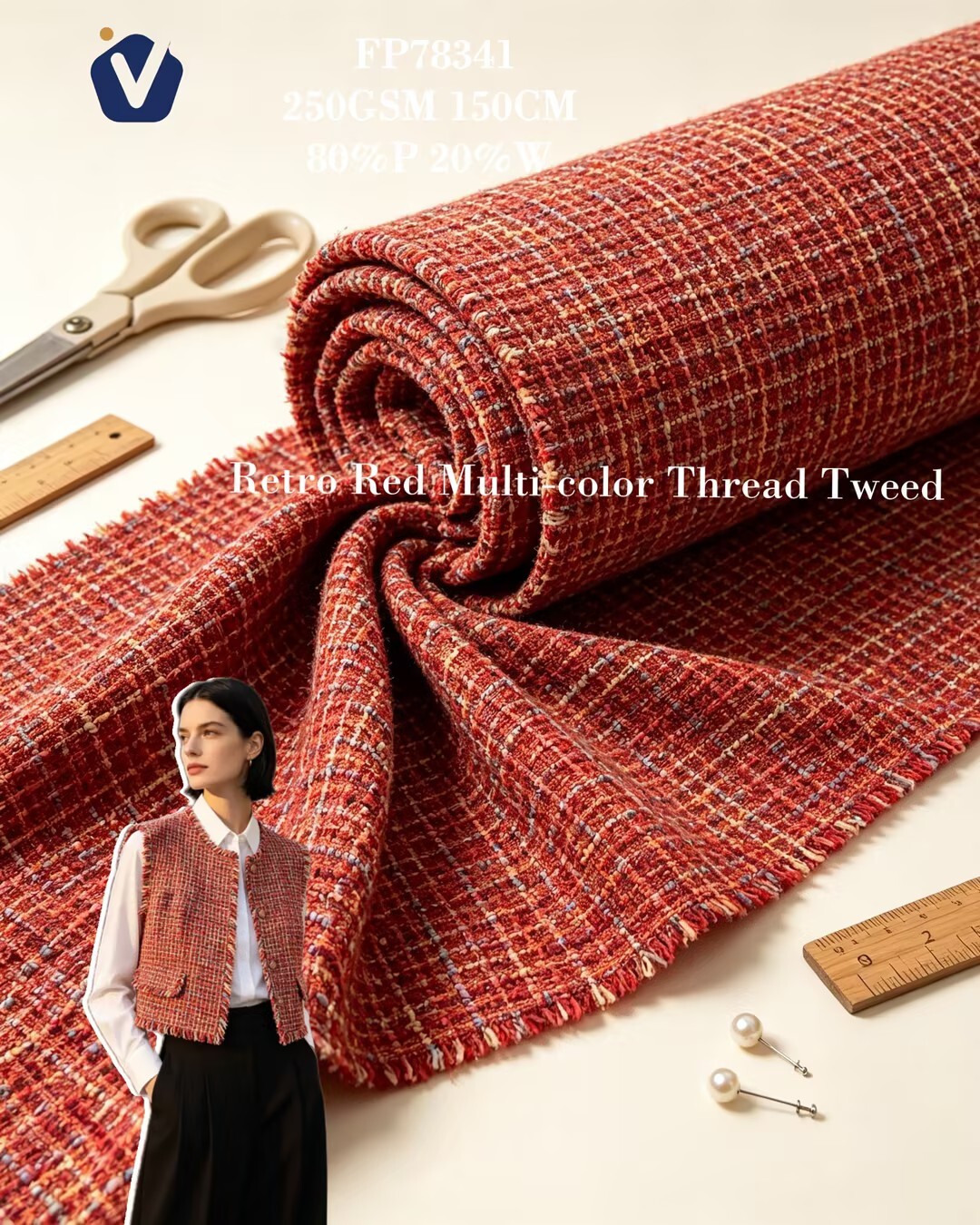FP78341 | Tweed campuran wol hangat | Set pakaian wanita