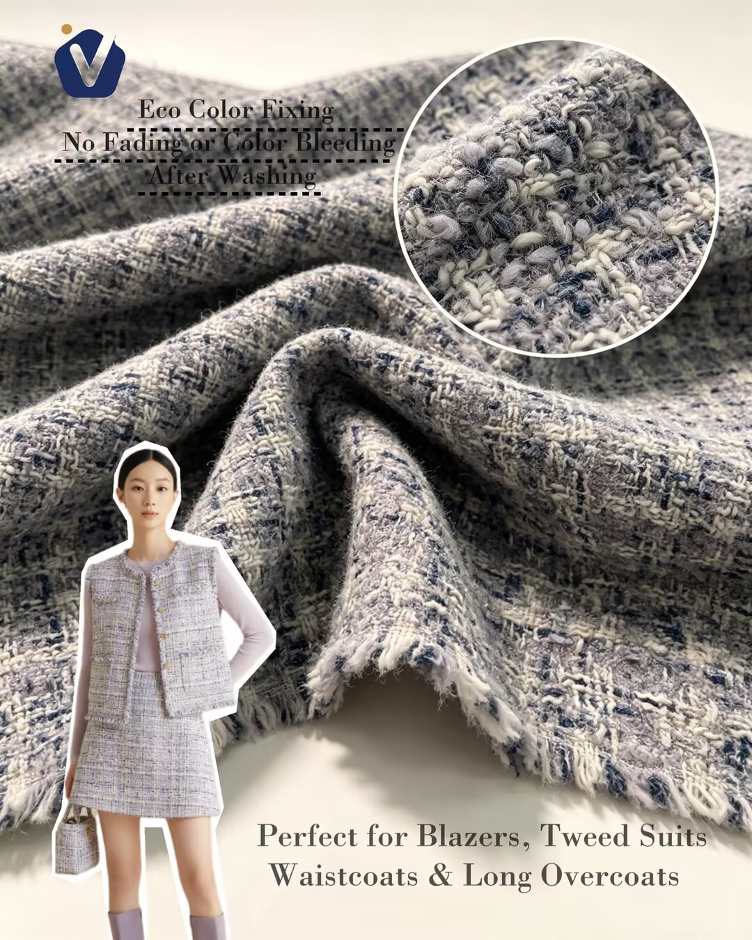 FP78340 | Tweed campuran wol hangat | Set pakaian wanita
